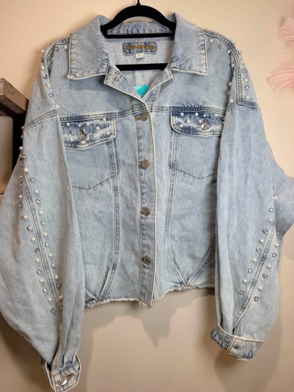 ✨New with Tags! Embroidered Pearl Studded Denim Jacket from Maurice’s